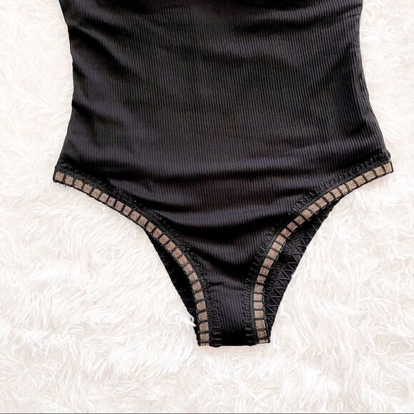 Platinum Swimwear Black Square Neck One Piece Swimsuit with Gold Trim SZ S BNWT - Picture 11 of 14